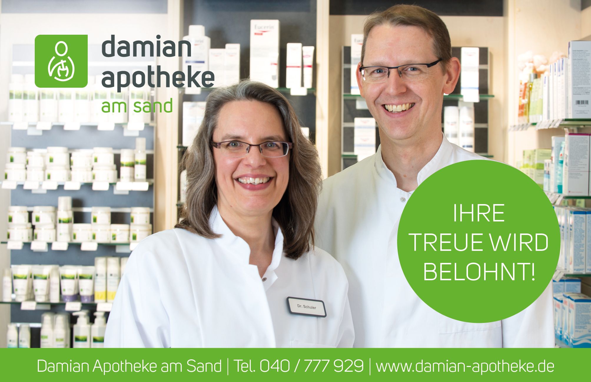 Vorderseite Bonuskarte Damian Apotheke. 
