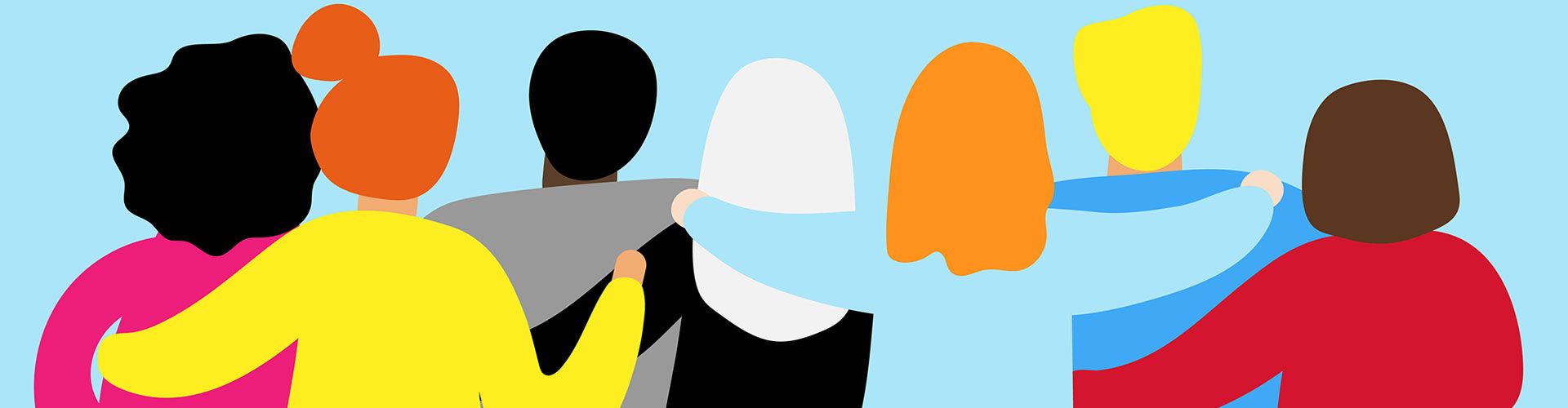 Grafik. Menschen von hinten, die sich umarmen